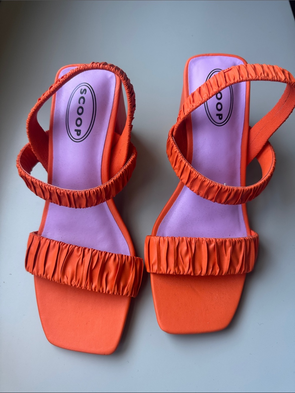 Scoop Orange Ruched Strap Sandals